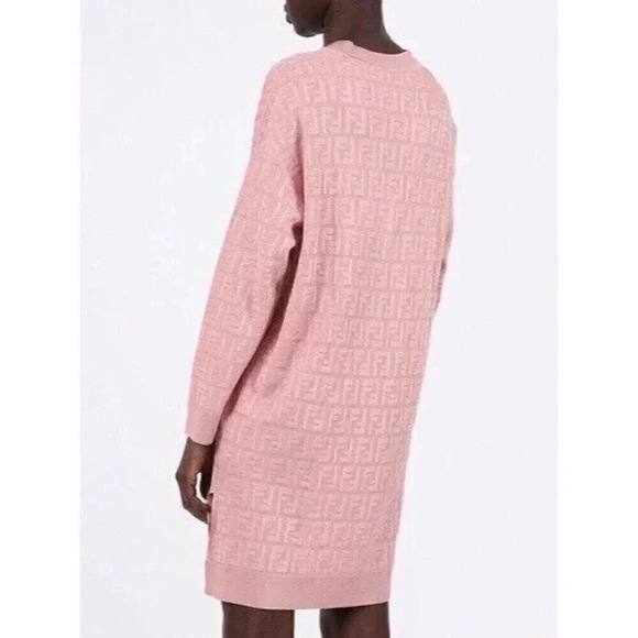 Fendi FF-MOTIF COTTON AND VISCOSE SWEATER-DRESS IN PINK Size IT 38 US Small - Picture 3 of 12